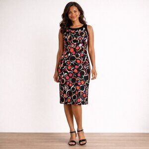 Sandra Darren Dress Womens 10 Pleated A Line Geometric Print Brown Pink Fitted